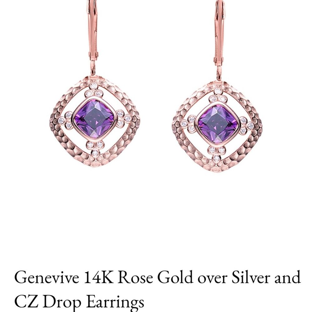 14K Rose Gold Over Silver and CZ Drop Earrings